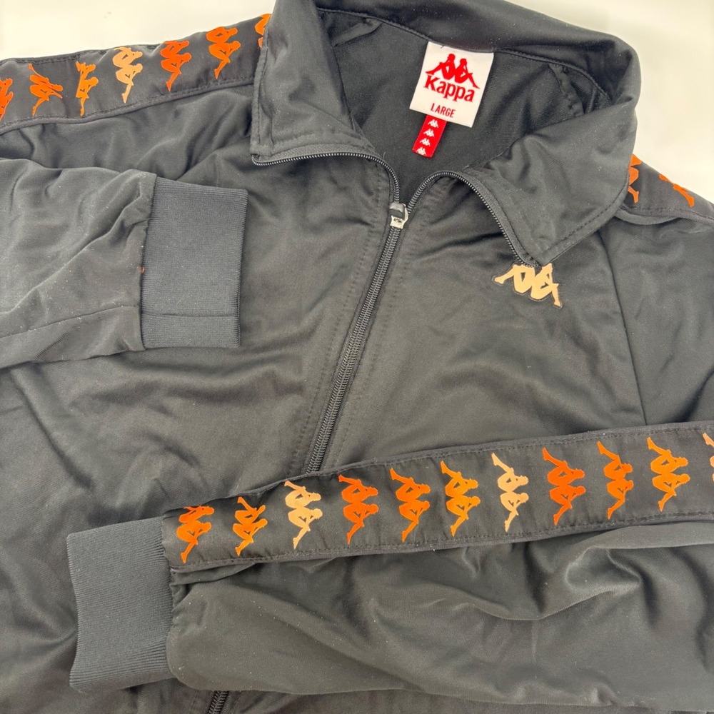 Vintage Kappa 222 Banda Track Jacket Mens L Black Orange Logo Tape Full Zip‎ Y2K